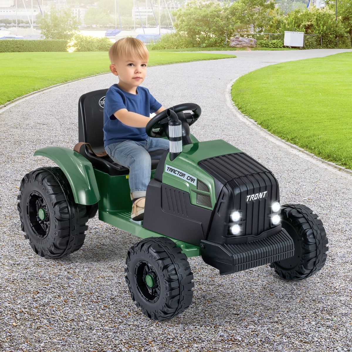 Coast Elektrische Kindertractor met Aanhanger - Dubbele motor - Afstandsbediening - Donkergroen