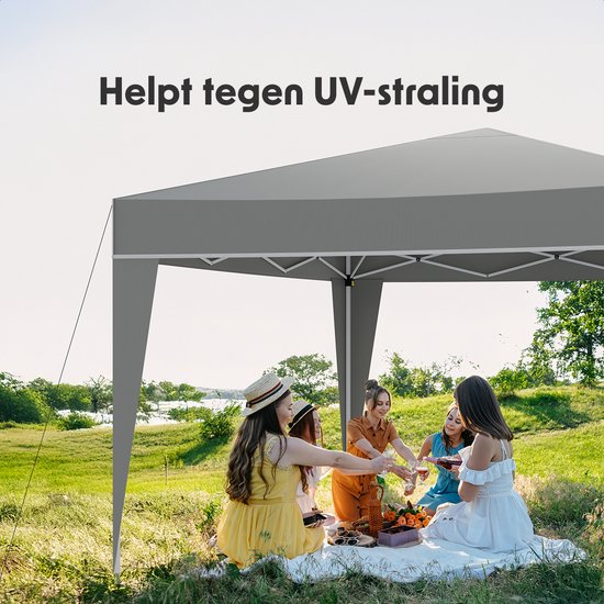 LifeGoods Partytent Plus - Opvouwbare tent - 3x3 m - Easy Up - Versterkt Frame - Waterdicht – Draagtas - Grijs