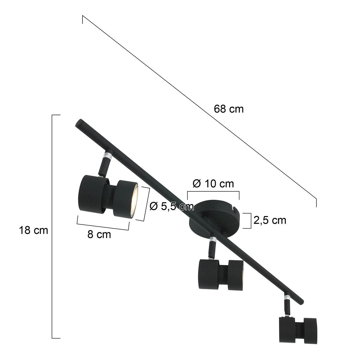 Spot Natasja 7903ZW zwart 3-lichts dimbaar GU10 plafondlamp met metalen en kunststof constructie, modern design, 68 cm breed – Steinhauer