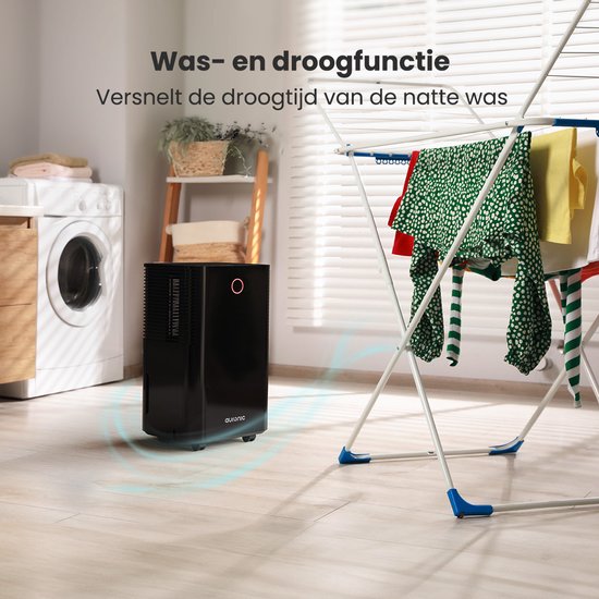 Auronic Luchtontvochtiger - Compact Serie - 10L per dag - 2L Waterreservoir - Was-droog functie - Slaapkamer, Badkamer en Woonkamer - Vochtopnemer voor in Huis - Luchtontvochtiger - Zwart