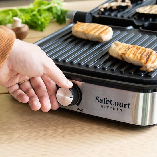 Safecourt Kitchen Contactgrill - CG200 - Compact - Uitneembare Platen - PFAS-vrij - Zilver