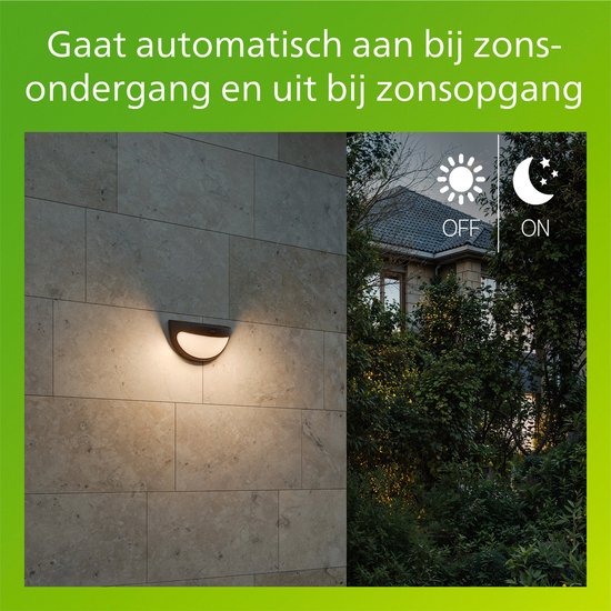 Philips Swyn Solar wandlamp - Zonne-energie - Warmwit licht: 2700K - Zwart - Twee lichtstanden - Schemersensor - Bewegingssensor - IP44: weerbestendig - Solar buitenverlichting