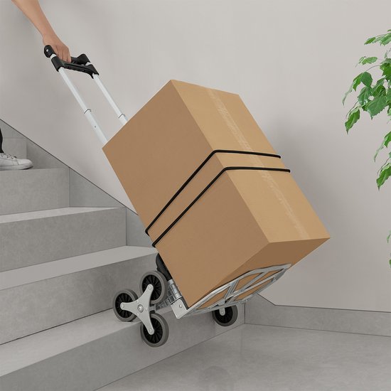 Juskys – Trappensteekwagen Inklapbaar – 80 kg & Telescoopgreep – Voorzien Van 3+3 Wielsysteem En Expanderkabels – Voor Verhuizing En Transport – Zilver Aluminium