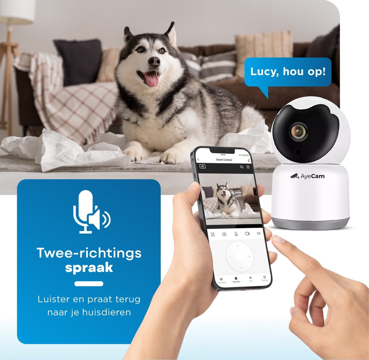 AyeCam Huisdiercamera - Met App - Incl. 32GB SD - WiFi - Beweeg & Geluidsdetectie - Beveiligingscamera