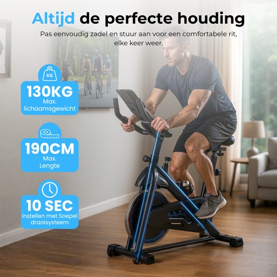 Hometrainer - Fitness Fiets - Spinningfiets - 8KG Vliegwiel - Hartslagmeter - Incl App - Extreem stil
