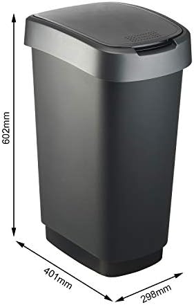 Rotho Twist Prullenbak met Deksel, 50 Liter, Zwart/Zilver, BPA-vrij