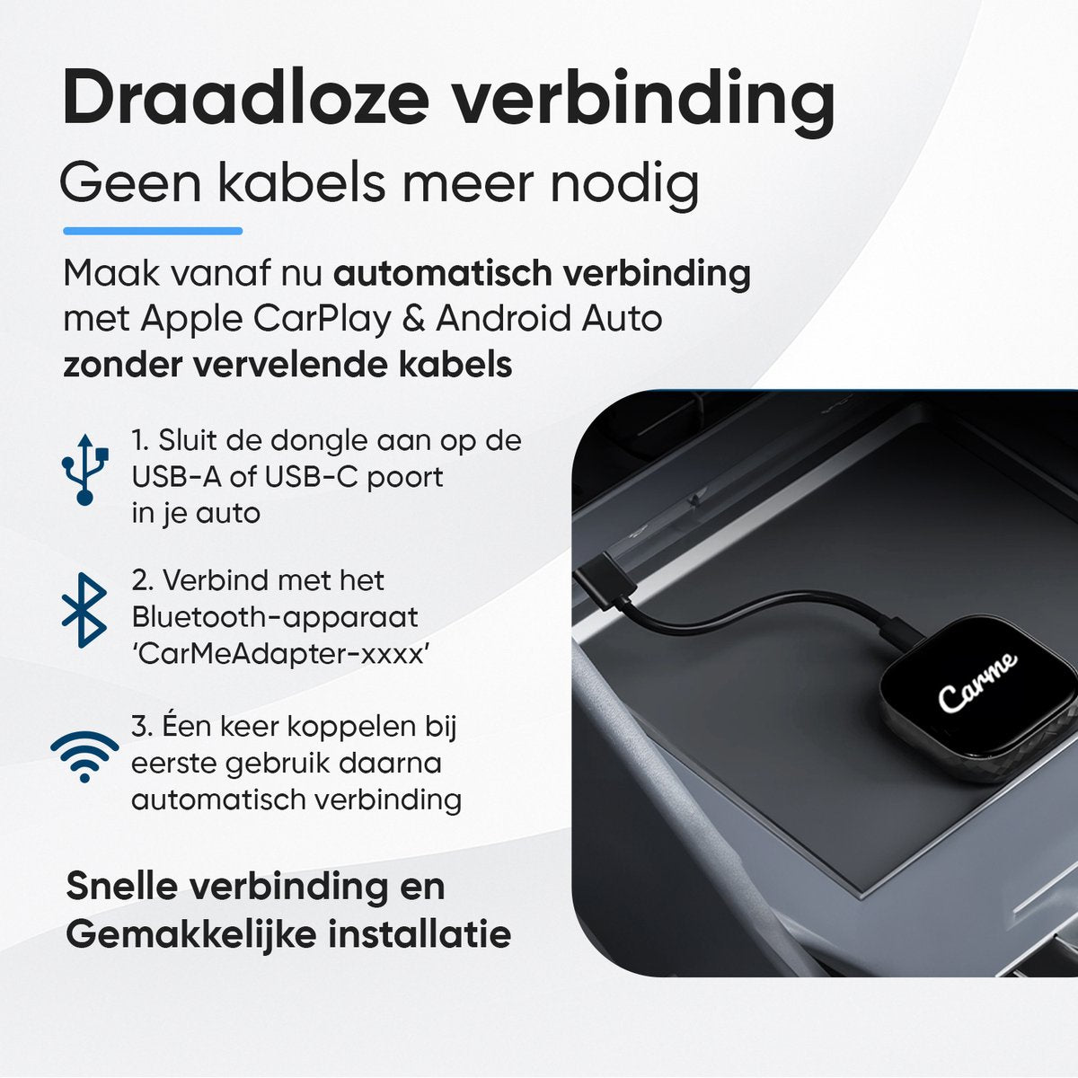 CarMe Premium 2-in-1 CarPlay Dongle - Draadloos CarPlay & Android Auto - USB-A & USB-C - 5GHz Verbinding - Automatische Koppeling - Zwart