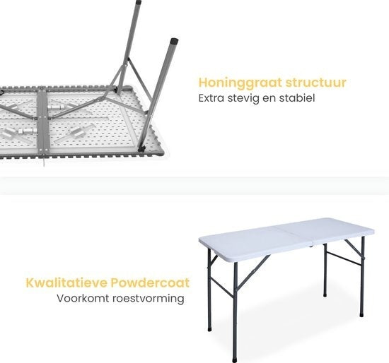 Goliving Klaptafel – Inklapbaar & Weerbestendig – max. 100 kg – 122 x 60 x 74 cm – Wit