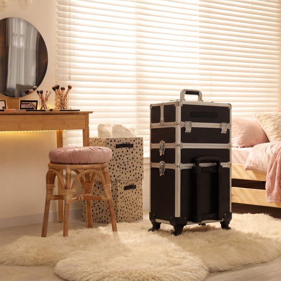 Travli Make Up Trolley - Make up koffer - Kapperskoffer - Beautycase - Cosmetica koffer - 106* 40* 31,5 cm - Zwart