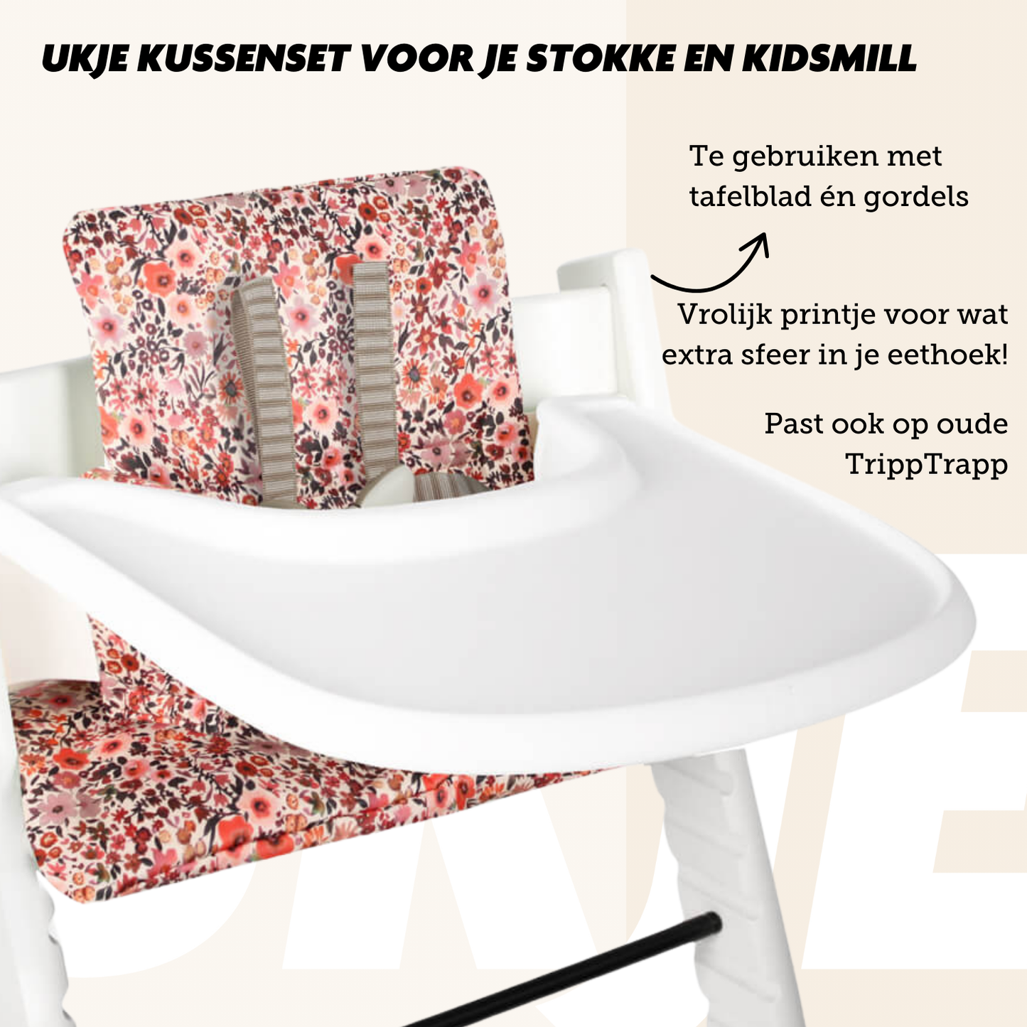 Ukje Tripp Trapp Kussenset - Roze Bloemen - Geplastificeerd