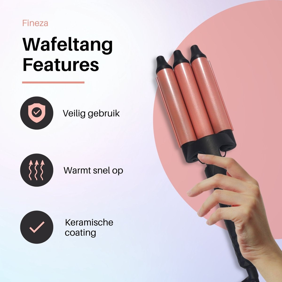 Fineza Wafeltang Haar - Krultang - Rosé Goud - Sint & Kerst Cadeau