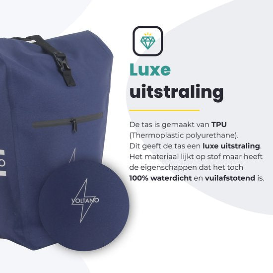 Voltano Luxe E-bike Fietstas 28L – Marine Blauw – Pakaftas Met Laptop vak – 100% Waterdicht - Met Schouderband