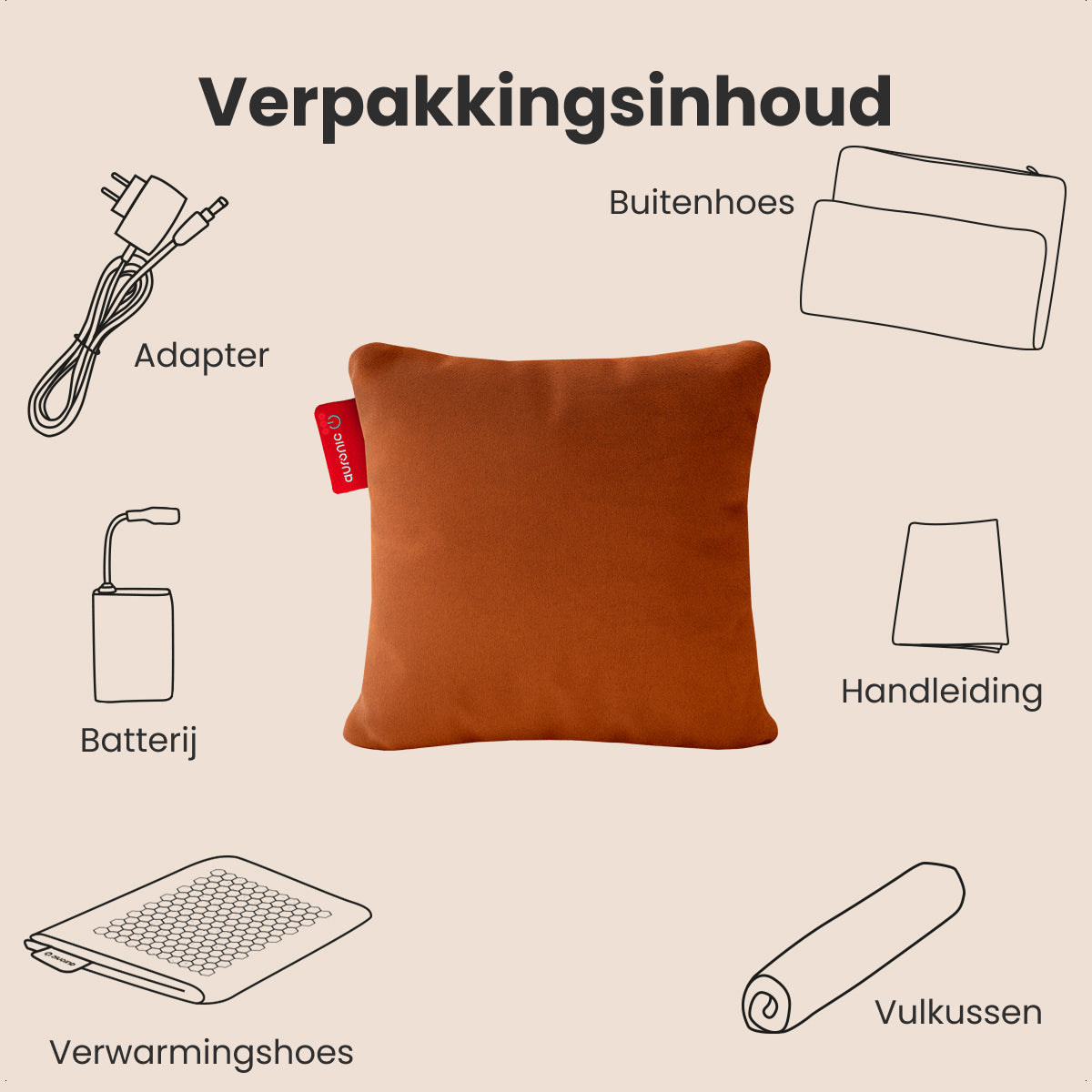 Auronic Warmtekussen Classic - 45 x 45 cm - 3 Warmtestanden - 10.000 mAh - Sunset Orange