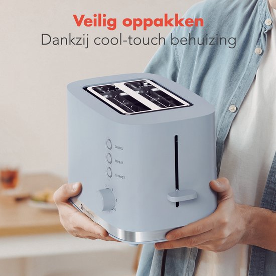 KitchenBrothers Broodrooster - Toaster - 6 Instelbare Warmteniveaus - 2 Extra Brede Sleuven - 870W - Pastel Blauw