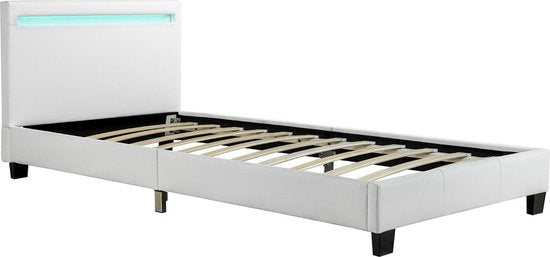 Gestoffeerd Bed Verona - 90 x 200 cm - Wit - LED Verlichting