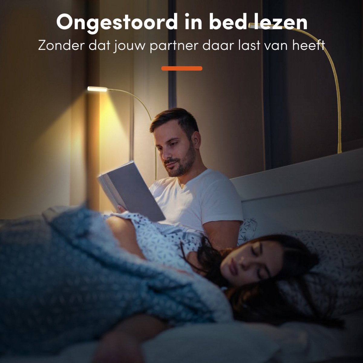 Nolt - Leeslamp Bedlampje - Dimbaar LED, Set van 2, Klem - Hoogte 58 cm - Metaal - Goud