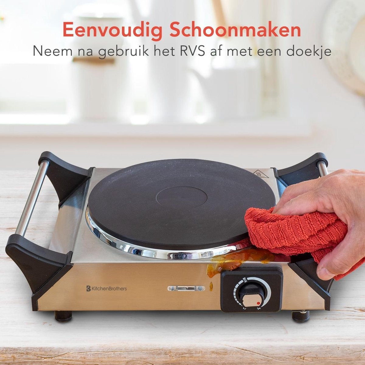 KitchenBrothers Elektrische Kookplaat - 1 Pits - 1500W - RVS