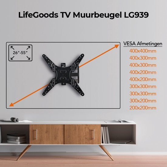 Auronic TV Beugel - Draaibaar en Kantelbaar - 26 tot 55 inch - tot 30 KG - Zwart