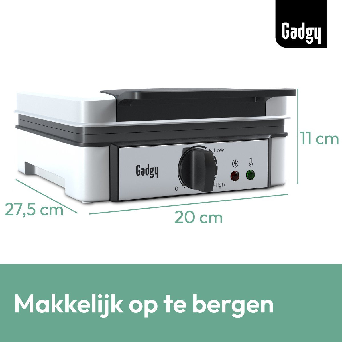 Gadgy Wafelijzer Voor 4 Wafels - Kunststof - 27.5x20x11 cm - Antiaanbaklaag - 1200 W - Wit