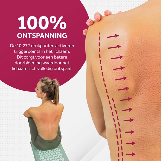 Northwall Spijkermat met Kussen & Draagtas - Acupressuur mat met Spijkerkussen - Spijkerbed - Acupunctuur - Meditatie - Shakti Massage - Groen