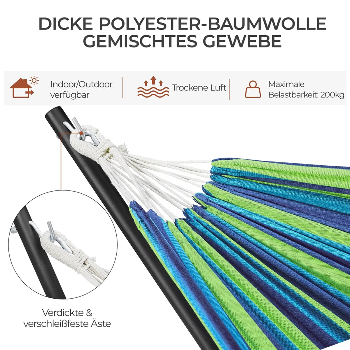 Yaheetech Hangmat met Standaard - Blauw Groen Gestreept - 2-3 Personen, Tot 205 kg