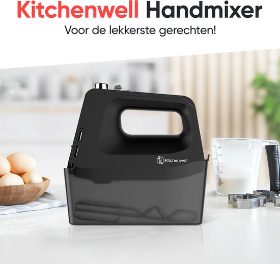 Kitchenwell Handmixer - 10 Snelheden met Turbofunctie - Puls functie - Deeghaken & Kloppers - Opberghouder - exclusief garde