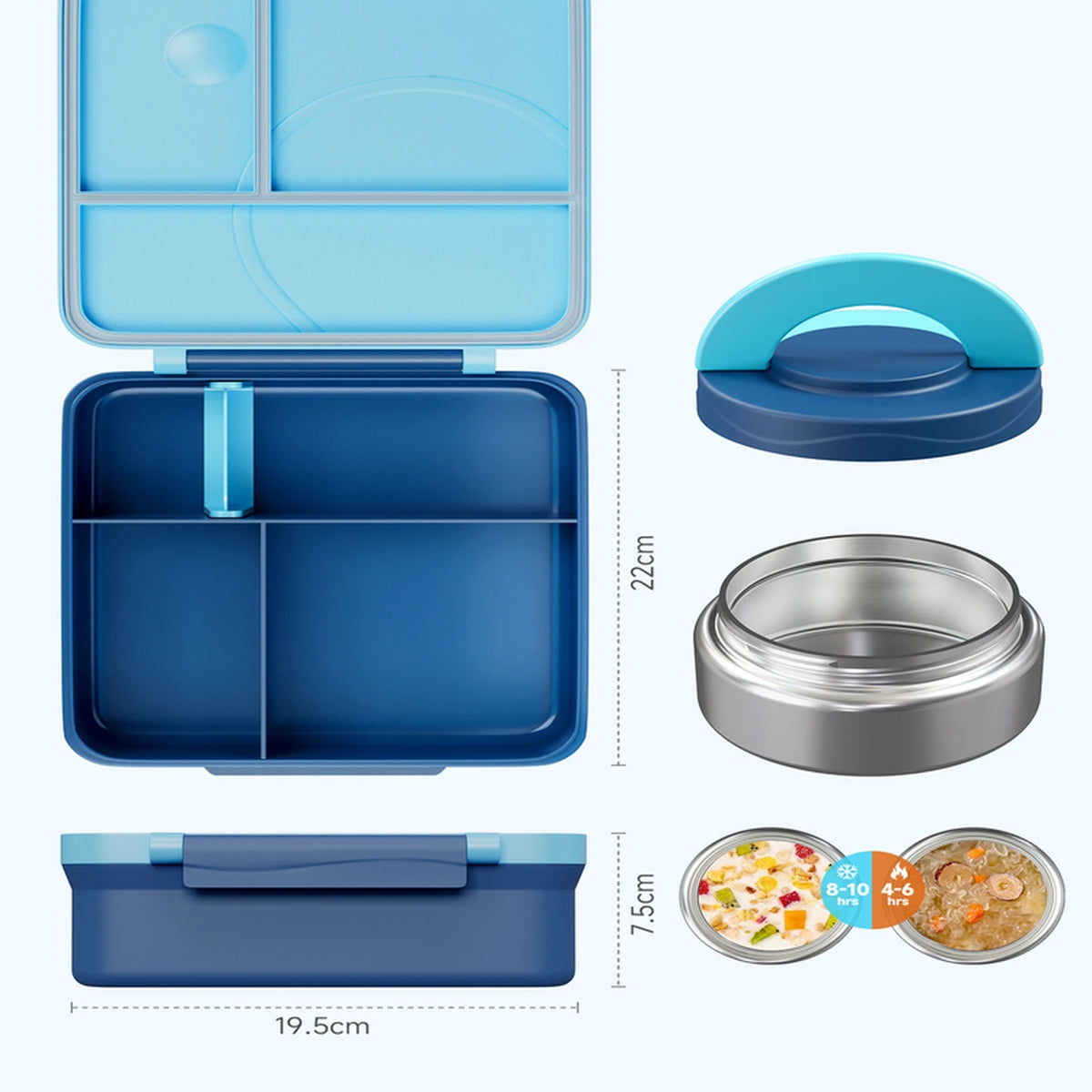 Meoky Lunchbox met Vakken - Enkele Sluiting - 54 oz - Blauw