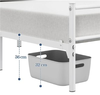 Yaheetech Metalen Bedframe - Wit - 206 x 142,5 x 88,5 cm - Matras 140 x 200 cm - Met Lattenbodem