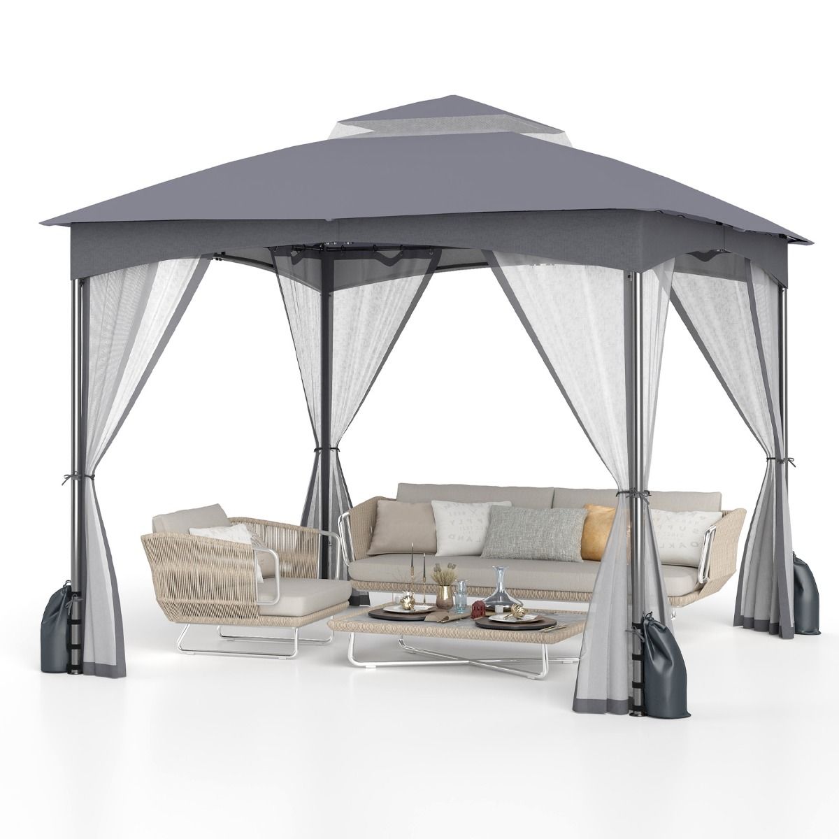 Coast Tuinpaviljoen - dubbel dak - muggennet - 3 x 3 m - khaki