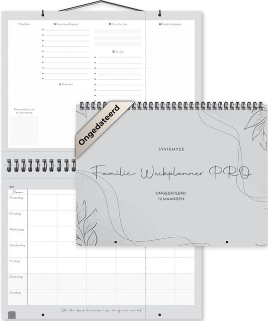 Systemyze Familieplanner Pro 2025 - Planner - Weekplanner - Gezinsplanner - Family Planner - Ongedateerd - Grijs