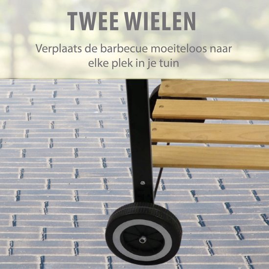 BBQ Collection Barbecue Houtskool - Houtskoolbarbecue met Wielen - Barbeque Verstelbaar Rooster en Windscherm - Barbecue met Zijtafel - Zwart
