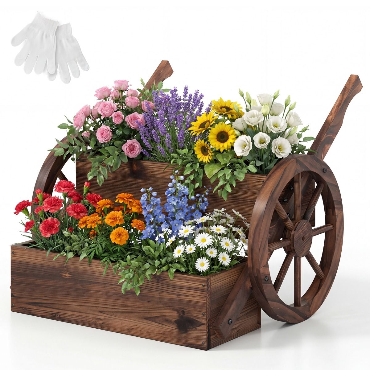 Coast Houten Plantenbak op Wieltjes - Verhoogde plantenbak met 2 niveaus - Gekoold bruin - 64 x 54 x 50 cm