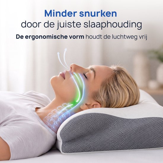 Alyze Anti snurk kussen - Voor iedere slaaphouding - 62 x 37cm - Hoofdkussen - Ergonomisch - Slaap - Vlinder - Kussen - Nekklachten - Memory foam - wit - Alyze