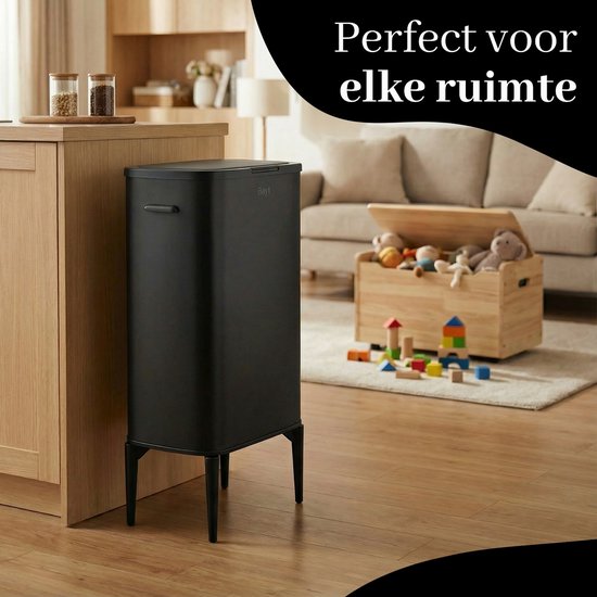 Bayt Prullenbak op pootjes - Prullenbak 60 Liter vuilniszakken - Prullenbak met Sensor - Vuilnisbak - Afvalbak - RVS - Zwart - 53L