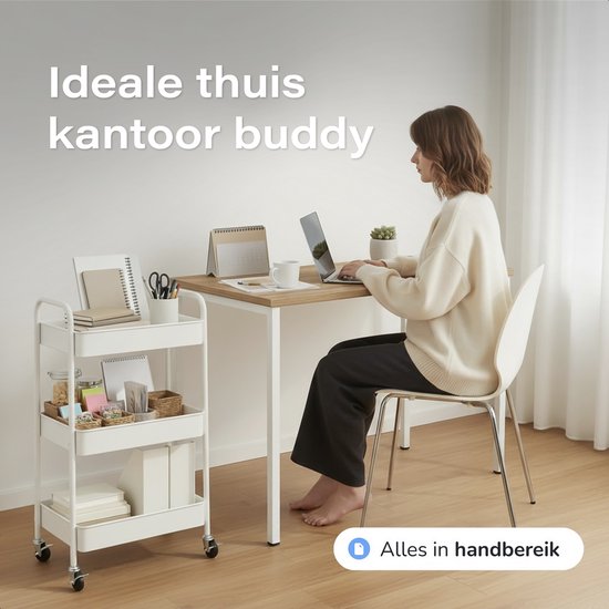 Keuken trolley op Wieltjes - 3 laags - Keukenrek - Serveerwagen - Kastje - Karretje - Opberg - Douche kastjes staand - Rekje - Wit - Luft
