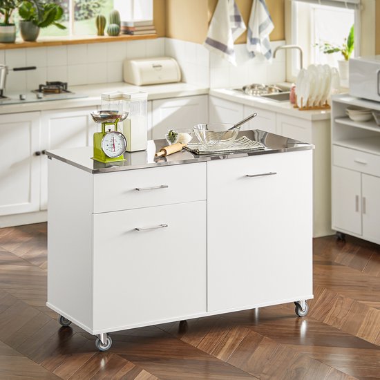 SoBuy FKW117-W Kookeiland - Wit Houtcomposiet met Laden & Deuren