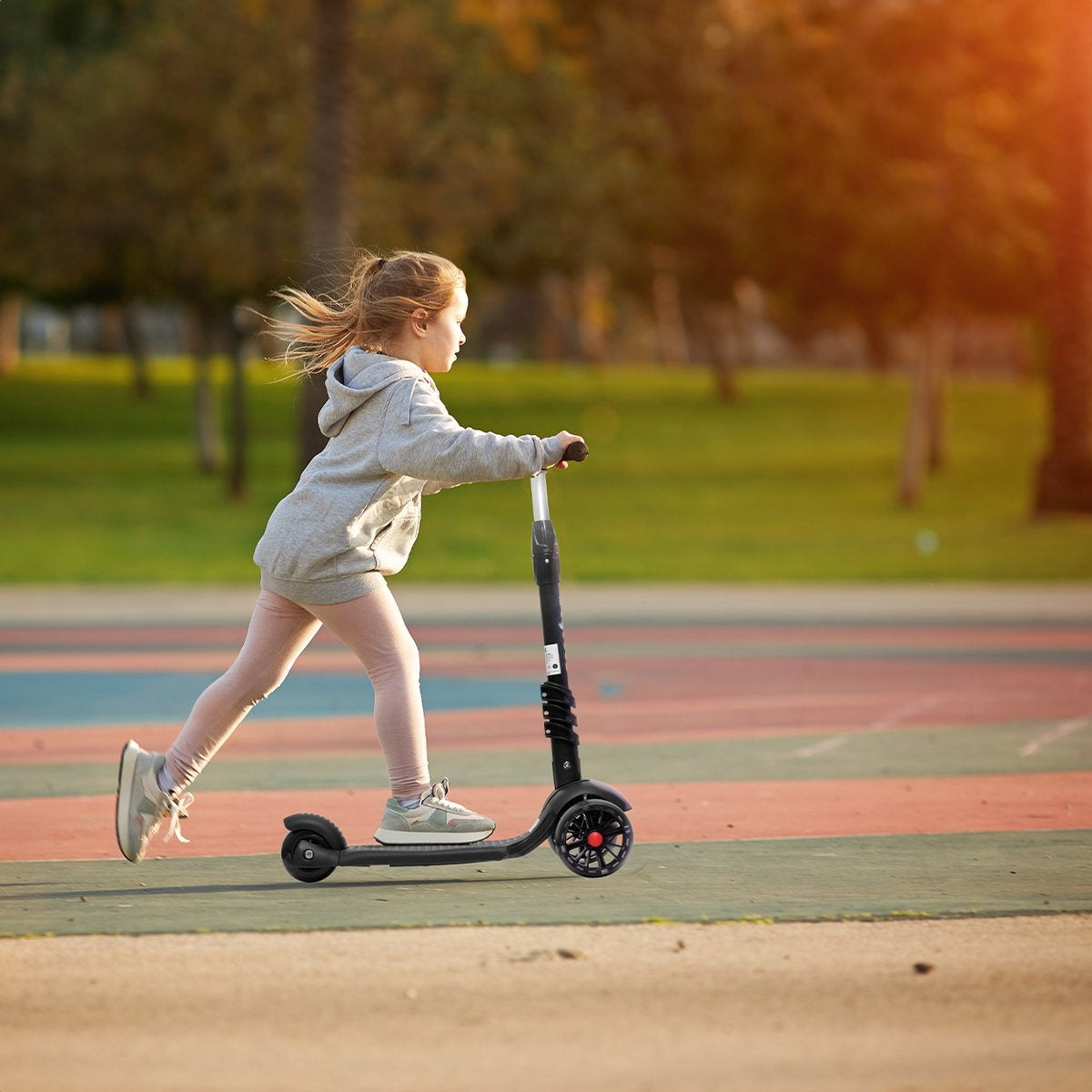 LifeGoods MultiRider Kinderstep - Step 3-8 Jaar - Verstelbaar Zitje - Lichtgevende Wielen - Jongens/Meisjes - Zwart
