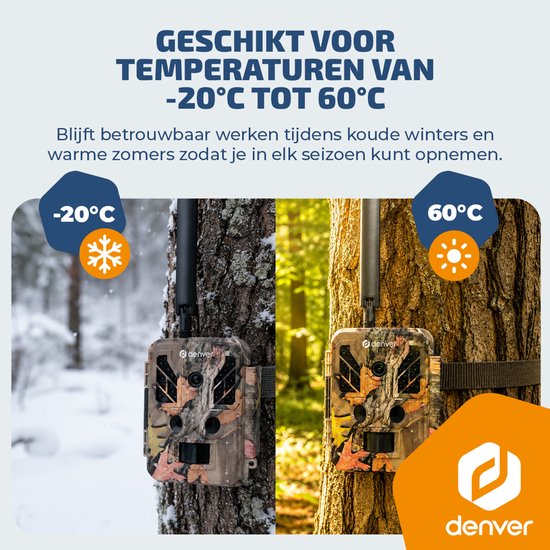 Denver Wildcamera met Nachtzicht en 4G verbinding - Live streaming - 4K Ultra HD video - 48MP - Zonne-energie - TrailCam Go app - WSL8050