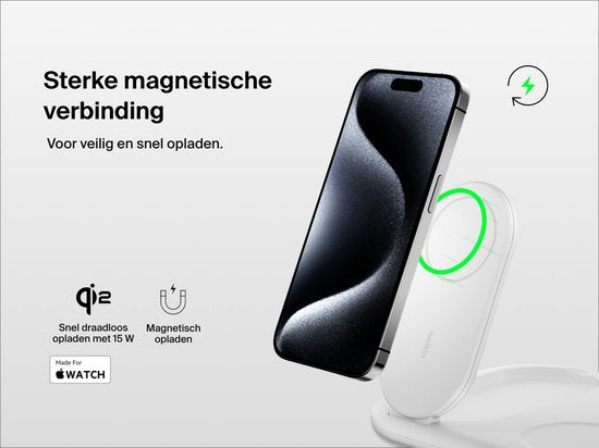 Belkin 3-in-1 Draadloze Lader met Qi2 15W – Magsafe compatibel - Wit