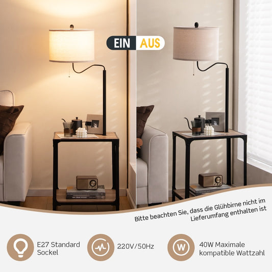 Coast moderne bijzettafel met tafellamp en 360 ° roteerbare bedlamp 49 x 34 x 144 cm