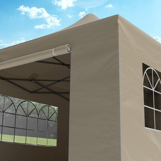 LifeGoods Partytent - Paviljoen - EasyUp - Opvouwbaar - 4 Zijwanden - Waterdicht - Met Draagtas met wieltjes - 300 x 600 cm - Beige