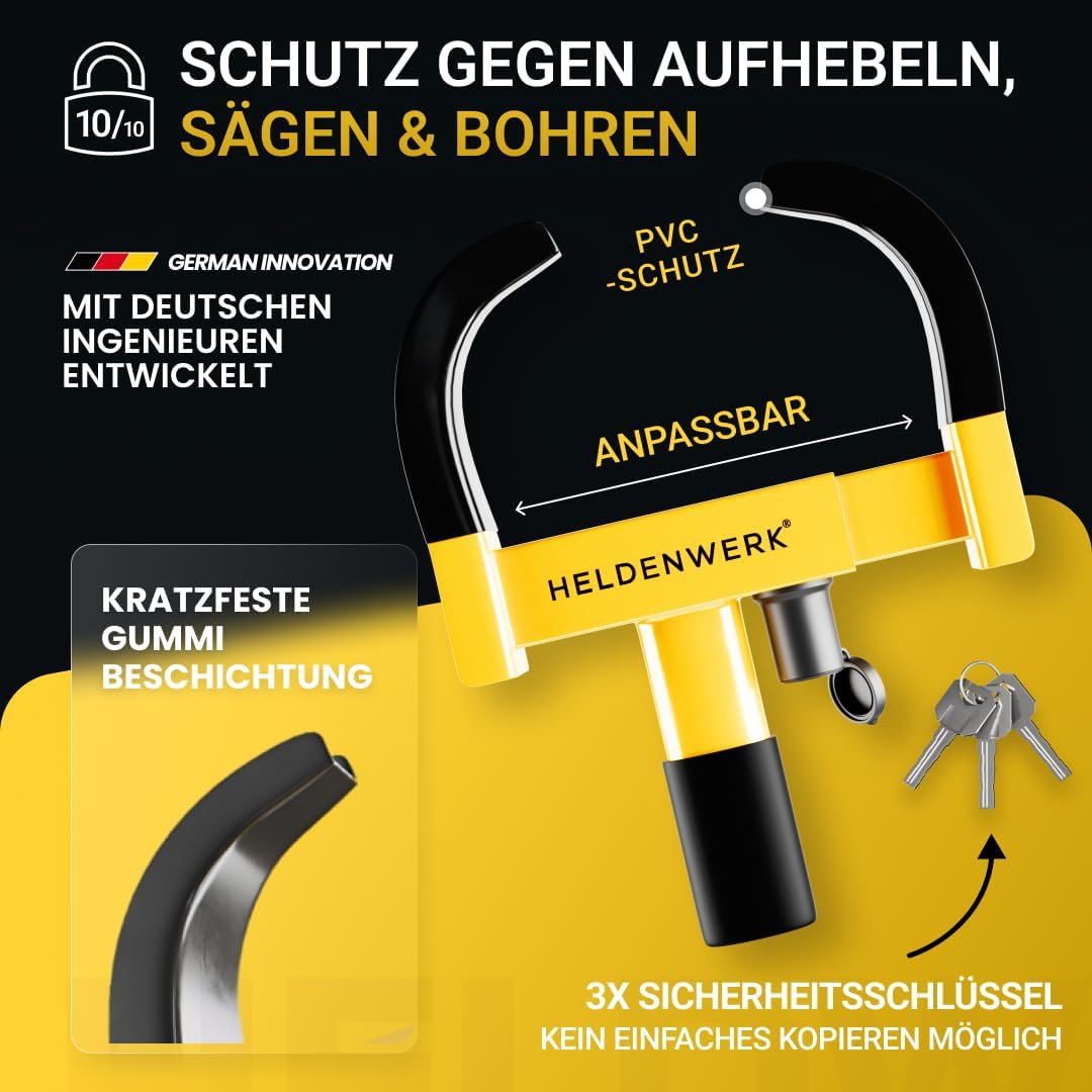 Heldenwerk Parkklauw Wielklem - voor 18-30cm bandbreedte - 10x10x10mm - Zwart/Geel