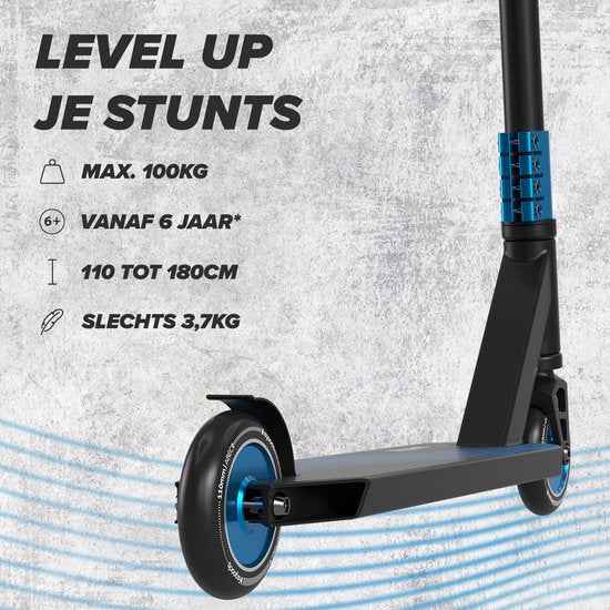 LifeGoods Stuntstep Pro X - T-Stang - HIC - Step voor Kinderen - Jongens/Meisjes - 110mm - 100KG - Zwart/Blauw