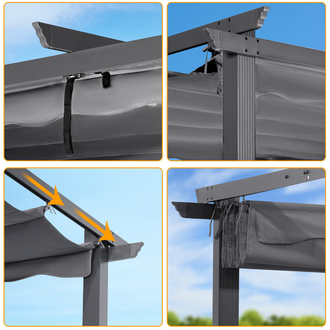 Angel Living Aluminium Pergola met Verstelbaar Uitschuifbaar Dak - 3 x 3 m - Grijs/Antraciet