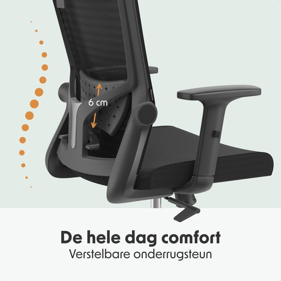 LifeGoods Ergonomische Bureaustoel - Office Chair - NEN- en SGS-gecertificeerd - Volwassenen - Hoofdsteun - Zwart/Chroom