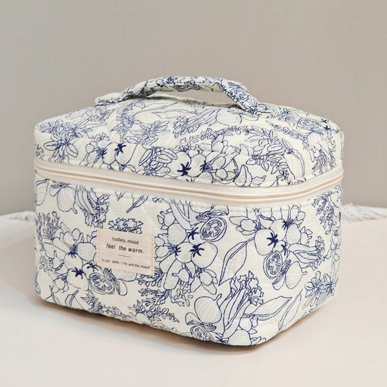 SC Travel Essentials - 3-delige Make-up Tas Set - Eco-vriendelijk Katoen - Gewatteerde Gebloemde Organizers - Ruim, Duurzaam en Ideaal voor Reizen