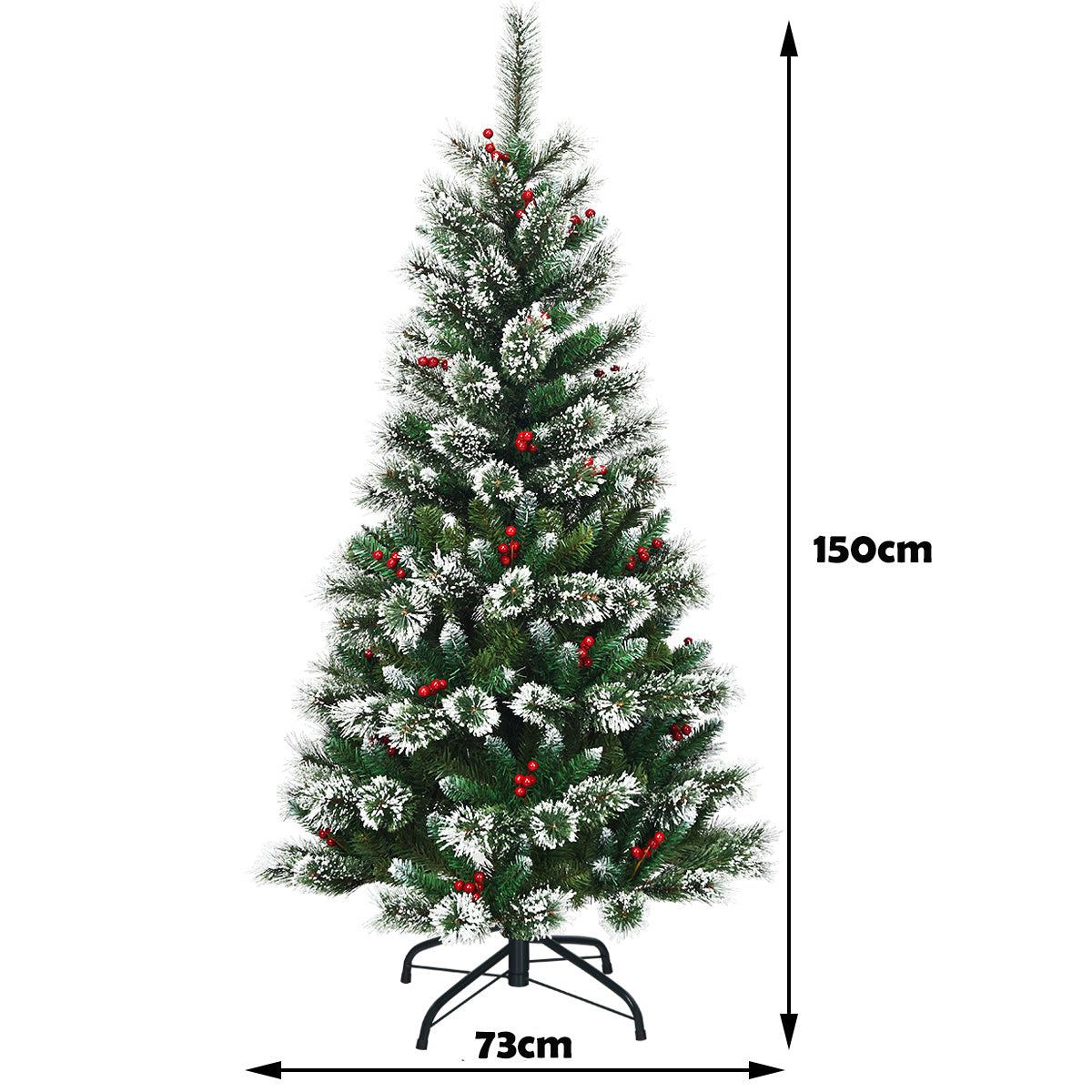 Coast Kunstkerstboom met Sneeuwvlokken Rode Bessen en Dennenappels - Groen - 150cm