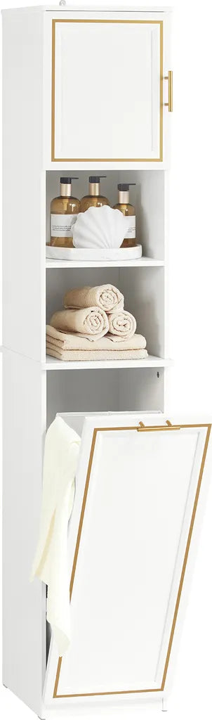 SoBuy Badkamerkast – Met Waszak & 2 Opbergvakken – 35 kg Draagvermogen – 33 x 32 x 171 cm – Wit