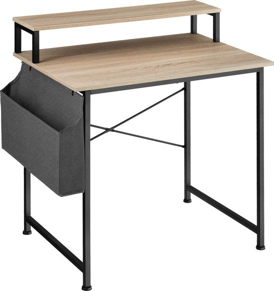 tectake® - Bureau Everett - 80 cm breed - computertafel - met plank en organizer - lichtbruin – 404663