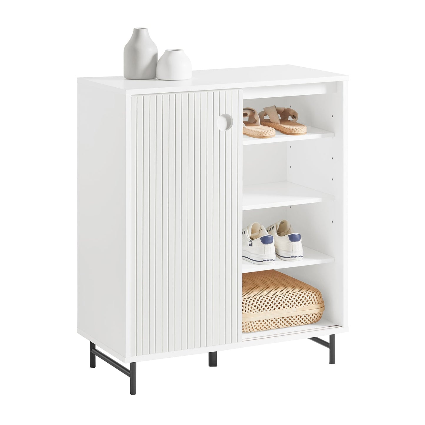 SoBuy Schoenenkast met 2 Schuifdeuren - In hoogte verstelbaar -70 x 37 x 87 cm - Wit